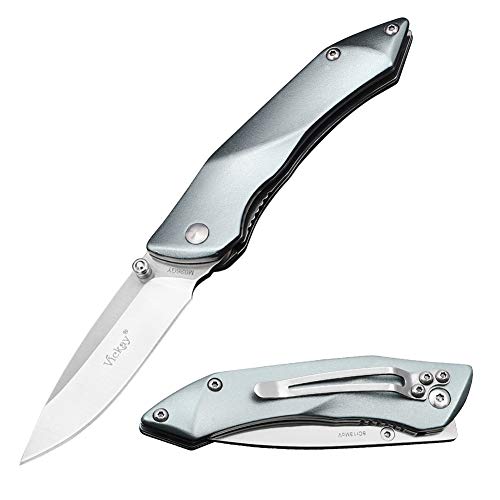Edc Pocket Knife, 8Cr13Mov 2.95" Stainless Steel Blade Knife With Aluminum Handle, Belt Clip, Liner Lock Perfect For Outdoor Camping Fishing Every Day Carry Gift #TOP1