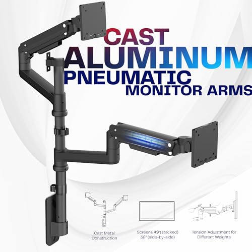 Image of VIVO Pneumatic Arm Dual Ultrawide Monitor Wall Mount for Up to 49 inch Screens, Holds 2 Ultra Wides Up to 33.5 lbs Each, Black, MOUNT-V120K