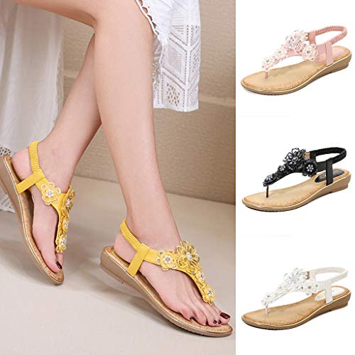 Sandals For Women Flat,Women Flat Sandals Buckle Strap Shoes Low Heel Wedge Sandals Beachwear Sandals Shoes Yellow #TOP1