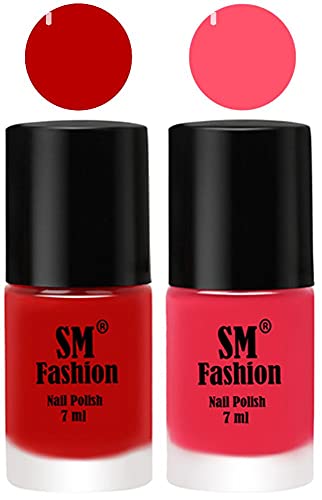 Image of Long Lasting Nail Polish | Nail Paint Combo 7 ml Each) - Set of 2 Red-Dark Pink