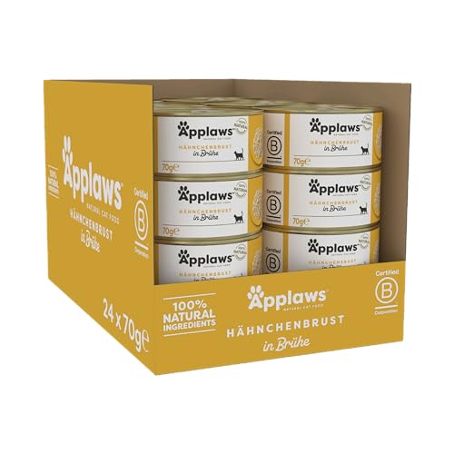 Applaws Premium Natural Katzenfutter Nass, Huhn in Brühe 70g Dose (Packung 24x70g)