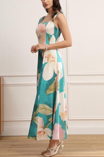 Image of Velius Women's Square Neck Sleeveless Floral Flowy Long Dress A Line Maxi Dress