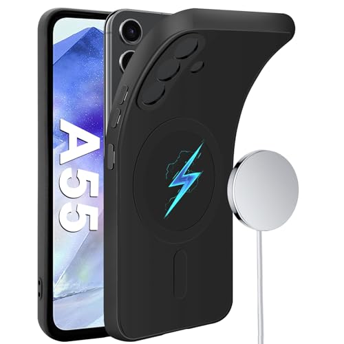 Coque pour Samsung Galaxy A55 compatible Mag-Safe antichoc silicone noir