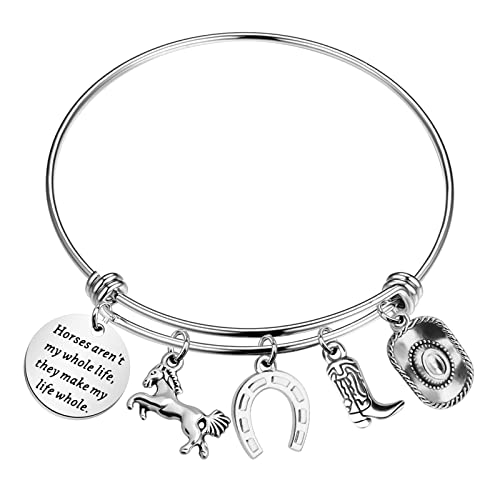 PLITI Horse Charm Bracelet Cowgirl Jewelry Horse Lover Equestrian Gift Horses Aren't My Whole Life They Make My Life Whole Horseshoe Charm Bangle