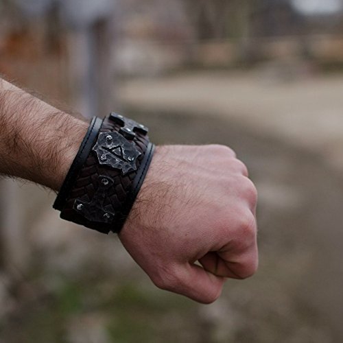 Thor's Hammer Mjolnir Men's cuff leather men bracelet with metal inserts Scandinavian Viking style FREE SHIPPING custom size