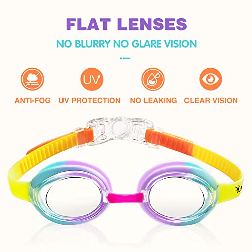 Keary 2 Pack Kids Swim Goggles Swimming Goggles For Toddler Children Girls Boys Youth, Anti-Fog Waterproof Uv Protection Crystal Clear Flat Lens Water Pool Goggles With 3 Nose Piece, Kids Goggles 3-9 #TOP1