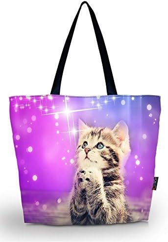 icolor Cute Cat Large Reusable Eco-friendly Shopping Bag Handle case Bag Shopping Large Grocery shoulder bag Reusable Portable Storage HandBags Convenient Shoppers Tote YGWB-37