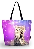 icolor Cute Cat Large Reusable Eco-friendly Shopping Bag Handle case Bag Shopping Large Grocery shou