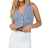 Women Y2K Button Down Denim Vest Sexy Sleeveless Denim Crop Top Low Cut Strapless Jean Corset Bustier Streetwear