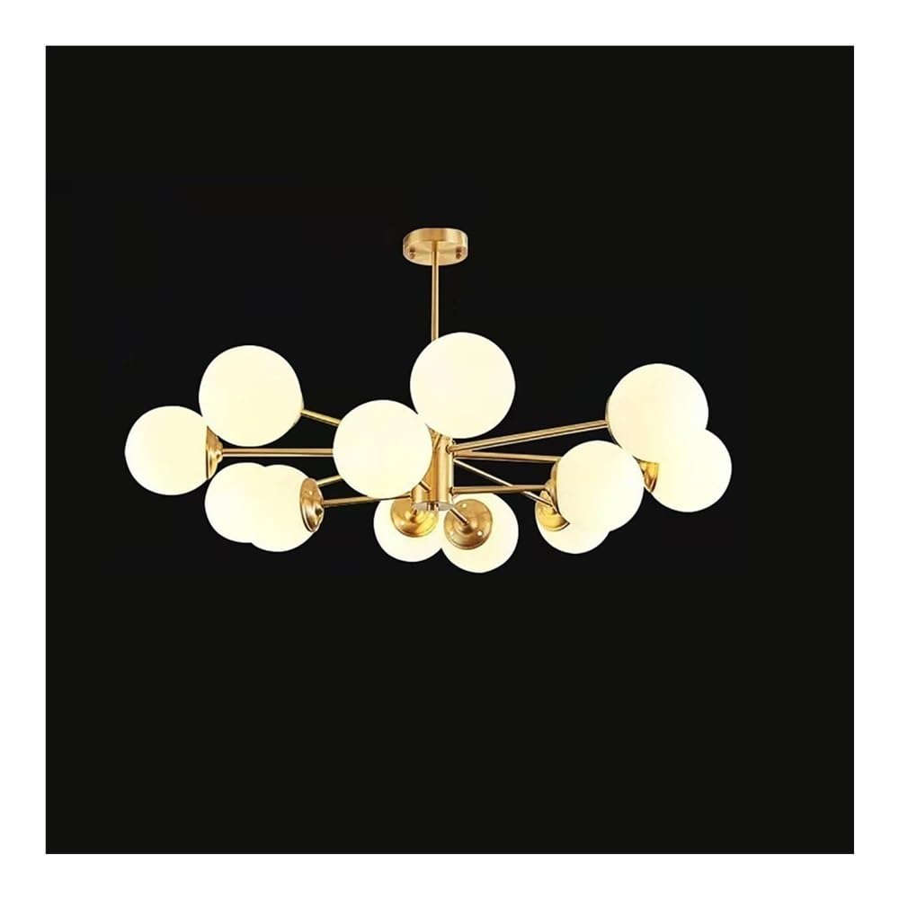 Luoyaob Glossy Mid Century Modern Chandelier Milk Glass Globe Sputnik Ceiling Light Brushed Brass Fixture For Living Room Dining Room Bedroom Kitchen Island
