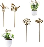 Gartenstecker Rost Blumen Gartendeko für Draußen Wetterfest Rostige Metall Blumenstecker Rostdeko Roststecker Garten Pflanzenstecker Metallstecker Rost Deko für Rasen Hof Balkon Blumentopf (C/4PCS)