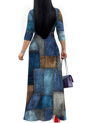 Image of Women's Plus Size Maxi Dresses Long Sleeves V Neck Floral Print Bohemian Swing Long Dress with Belt