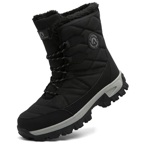 ASOCO DREAM Stivali da Neve Uomo Invernali Impermeabili Stivaletti Fodera Pelliccia Calda All'aperto Antiscivolo Doposci,Nero Grigio,42 EU