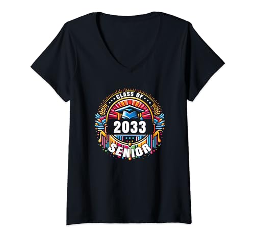 Womens Senior 2033 Class of 2033 Graduation Decorations Senior 2033 V-Neck T-Shirt
