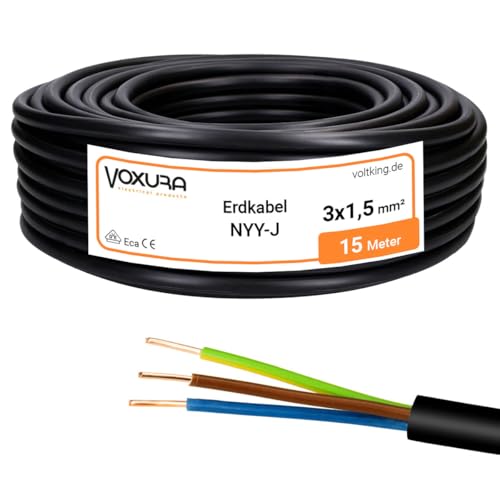 NYY-J 3x1,5 mm² 15m Ring Erdkabel Stromkabel Verlegung im Freien Erdreich Kupfer