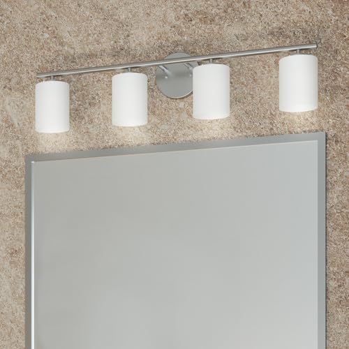 Image of Progress Lighting 4-Light Etched White Glass Modern Bath Vanity Light, Replay Collection, Brushed Nickel (P2160-09)