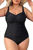 Daci Women Plus Size One Piece Swimsuits - Tummy Control Black Retro Ruched Bathing Suits Vintage Swimwear 18 Plus