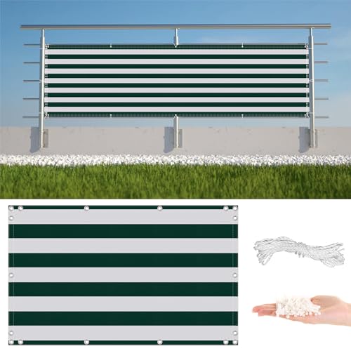 Paneles de valla de privacidad de tela de polietileno de alta densidad resistente al agua, 2 m x 4 m, borde de cable, diseño de ojales, cubierta de balcón para patio trasero, jardines, rayas verde