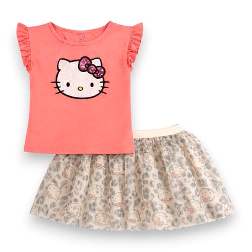 Image of Hello Kitty Girls 2-Piece T-Shirt and Skirt Set - Pink Leopard 7