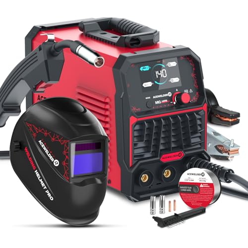 Image of ACEWELDER 140A MIG Welder, 3 in 1 Flux Core, MIG /LIFT TIG /Stick Welding Machine 110V Portable IGBT Inverter Synergic Control, LED Display with Welding Helmet