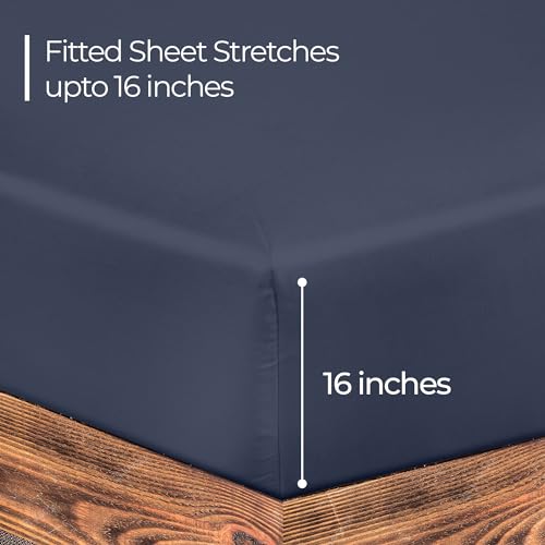Image of ROYALE LINENS 300 Thread Count 100% Long Staple Combed Cotton Fitted Sheet California King - Super Soft Deep Pocket Bottom Sheet - Fitted Sheets Only - Elastic Sheets (Cal King, Navy)