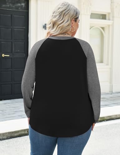 TFSDOD Plus Size Tops for Women Raglan Long Sleeve V Neck T Shirt Color Block Tunic Casual Loose Blouses4