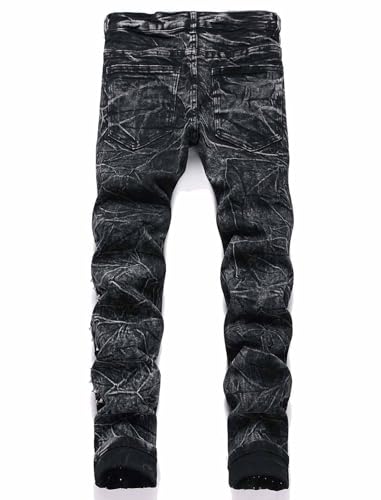 Men's Retro Style Straight Slim Fit Jeans Side Rivets Decoration Denim Jeans Punk Style Trousers2