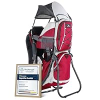 Dromader Kraxe Kindertrage bis 22kg - Baby Rückentrage Wandern mit Sonnendach Regenschutz - Babytrage Outdoor Trekking mit Thermotasche Wickelmatte - Einhändig klappbarer Aluminiumrahmen – Rot