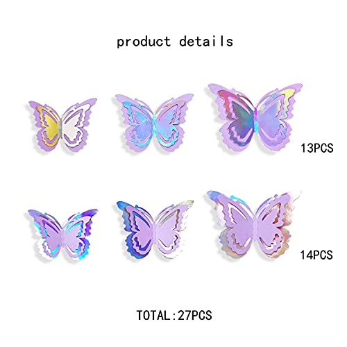 Decoraciones de mariposas 3D morado iridiscente rosa 27 piezas miniatura 2