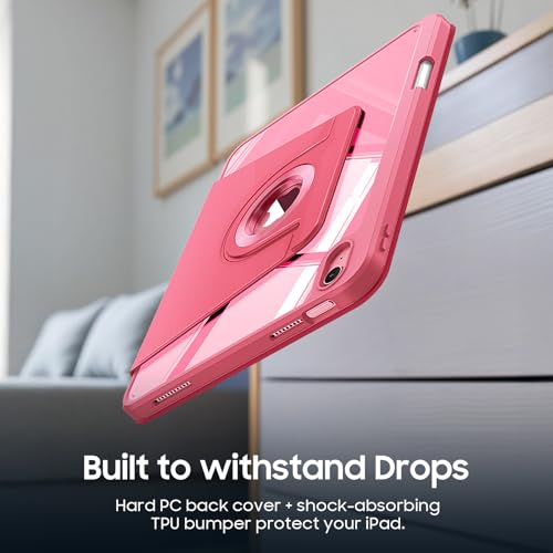 FINTIE Rotating Case for iPad (A16) 11th/10th Generation 2025/2022 with Pencil Holder - 360 Degree Rotating Protective Case with Transparent Acrylic Back Shockproof Frame Auto Wake/Sleep, Pink - Image 7
