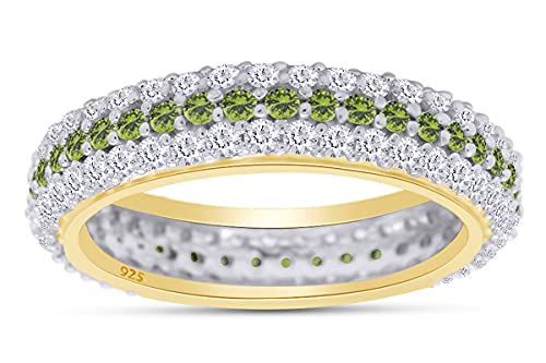 Jewel Zone US Round Cut Green Simulated Peridot Eternity Ring in 14K Gold Over Sterling Silver