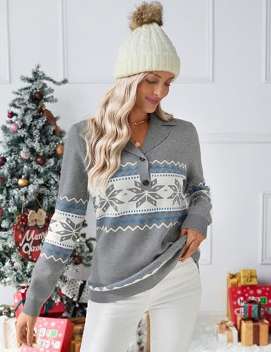 Image of LOMON Sweaters for Women 2025 Fall Knitted V-Neck Collared Button Pullover Dressy Casual Long Sleeve Polo Shirts Business