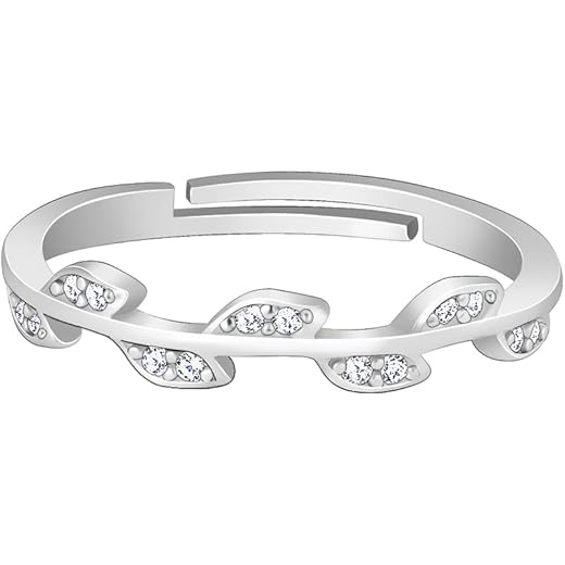 GIVA Silver Zircon Vine Ring, Adjustable