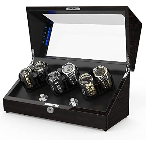 TRIPLE TREE Watch Winder, for Rolex Automatic Watches with Soft and Flexible Watch Pillows, Wooden Shell, Powered by Japanese Motor, Built-in Blue LED Illuminated Cover