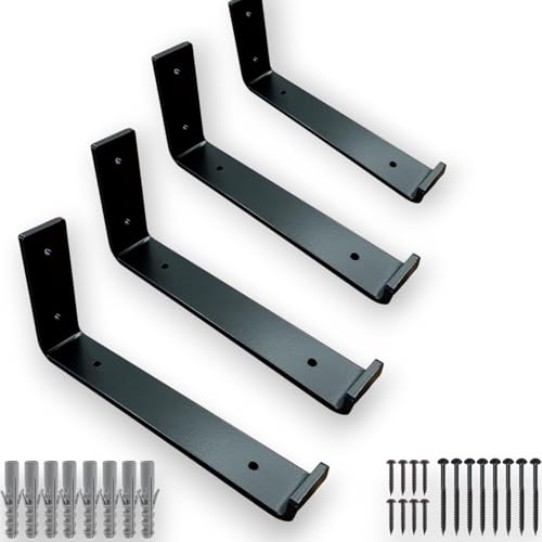 4 x Shelf Brackets Heavy Duty for Scaffold Board Shelving | Rustic Industrial Style | Made from 5mm Steel 225mm by MKGT (4, Black)