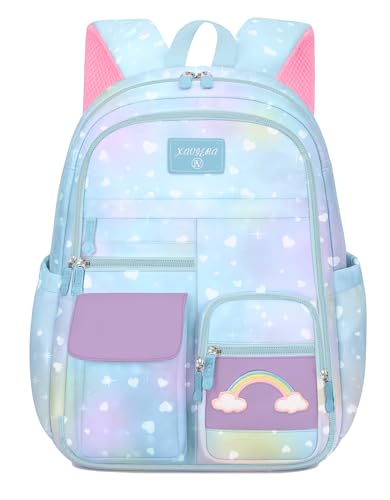 Mochila Escolar Feminina Meninas Moda Abertura 180° Porta Notebook (AZUL)