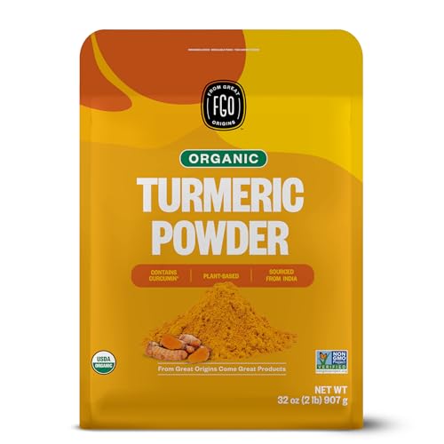 FGO Organic Turmeric Powder w/Curcumin, 2 Pound / 32oz Bulk Resealable Pouch, USDA Organic and Non-GMO, Sourced from India, Packaging May Vary (Pack of 1)