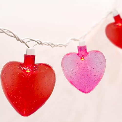 SUNSGNE Heart String Lights, 8.5Ft Valentines Lights with 10 LED Red and Pink Heart Bulbs for Indoor Outdoor Home Room Party Wedding Mother's Day Valentine's Decor
