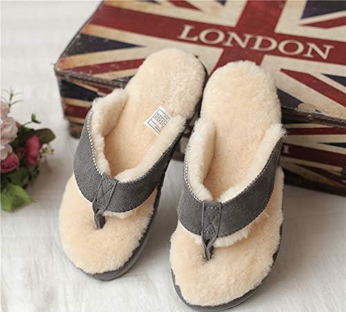 Winter Real Sheep Fur Genuine Sheep Leather One Fur Flip Flops Warm Slides with Fur Lined Women Men Unisex Suede Thong Light Gray | Image 3