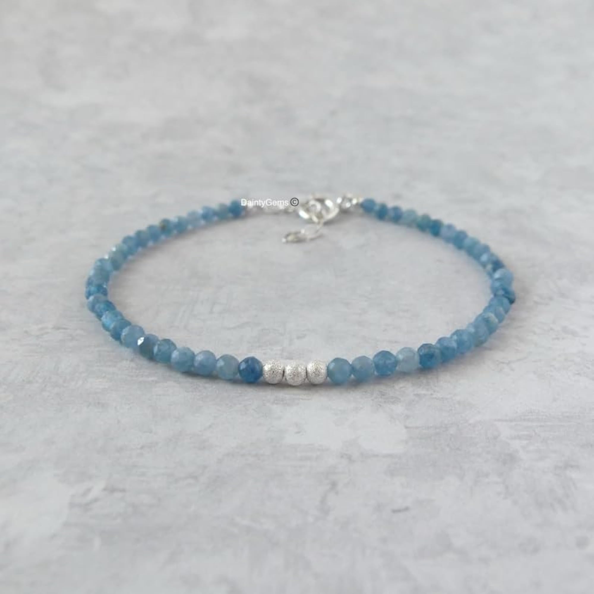 Unisex Blue Kyanite 3mm Round Faceted Bracelet with Adjustable Silver Plated Clasp