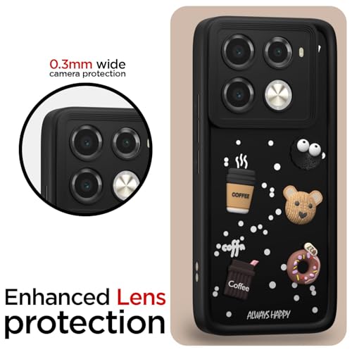 Image of Bintage Cute Fun Taddy Cartoon 3D Ball Bear Milk Donut Coffee Cup Silicon Case Full Body & Camera Protection Back Cover Compatible for Infinix Note 40 Pro+ 5G - Black