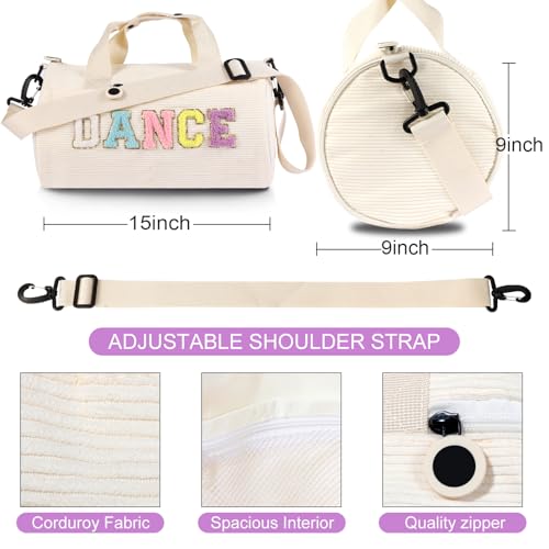 Image of Dance Ballet Bag for Girls Sport Gym Duffle Bags Overnight Travel Bags Fun Dance Corduroy Chenille Letter Bag for Teen Adult Dancers (Beige)