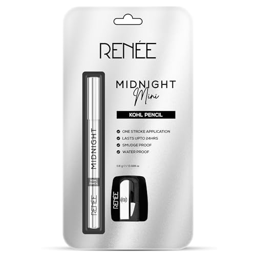 Image of RENEE Midnight Mini Kohl Pencil, Darkest black, One-Swipe-Application with rich color Payoff, Smudgeproof and waterproof, Enriched with Vitamin E, Olive Oil and Castor Oil, 0.8g