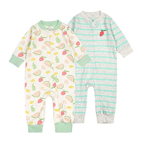 Image of Teach Leanbh Baby 2-Pack 100% Cotton Romper Jumpsuits Two Way Zipper Long Sleeve Footless Sleep and Play