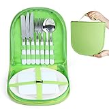 Vech Camping Silverware Kit Cutlery Organizer Utensil Picnic Set - 11 Piece Mess Kit For 2 - White P