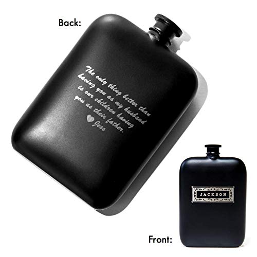 Swanky Badger Personalized Hip Flask, Stainless Steel Flask, Matte Black Coating, Includes Funnel