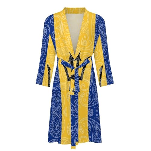Paisley And Barbados Flag Paisley Pattern Funny Men's Robe Soft Lightweight Bathrobe Long-sleeve Spa Robes4