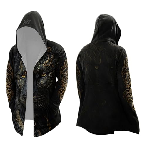 Generico Cárdigan de Hombre con Capucha Viking Sudadera con Capucha Retro Medieval Sudadera con Capucha Gótica Trench Largo Steampunk para Fiesta Temática Halloween Chaqueta Rock y Hip-Hop, O Negro, M
