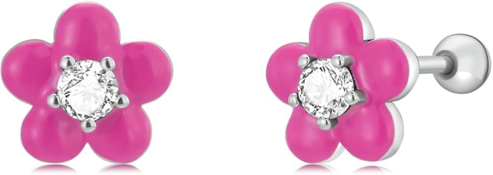 YCTTKDD Rosafarbene Blumen-Ohrstecker aus 925er-Sterlingsilber, blühende Blumen mit brillanten CZ-Ohrsteckern für Frauen, Schmuck, Geschenk