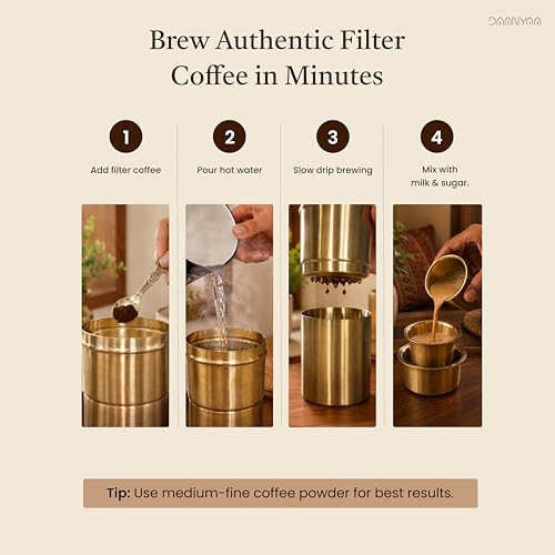 Image of Pure Brass Coffee Filter | 1-3 Cups | Authentic South Indian Degree Kaapi Maker | Premium Handcrafted | Reusable Brass Drip Coffee Filter | Weight 250g | Capacity 150 ml